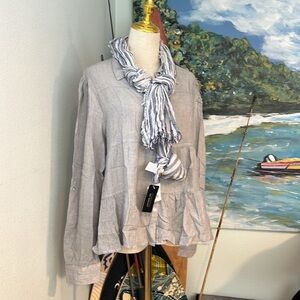 ⭐️LOVE NOTES, Blue Pinstripe Adjustable Sleeves, Ruffle Tiers, Size XL